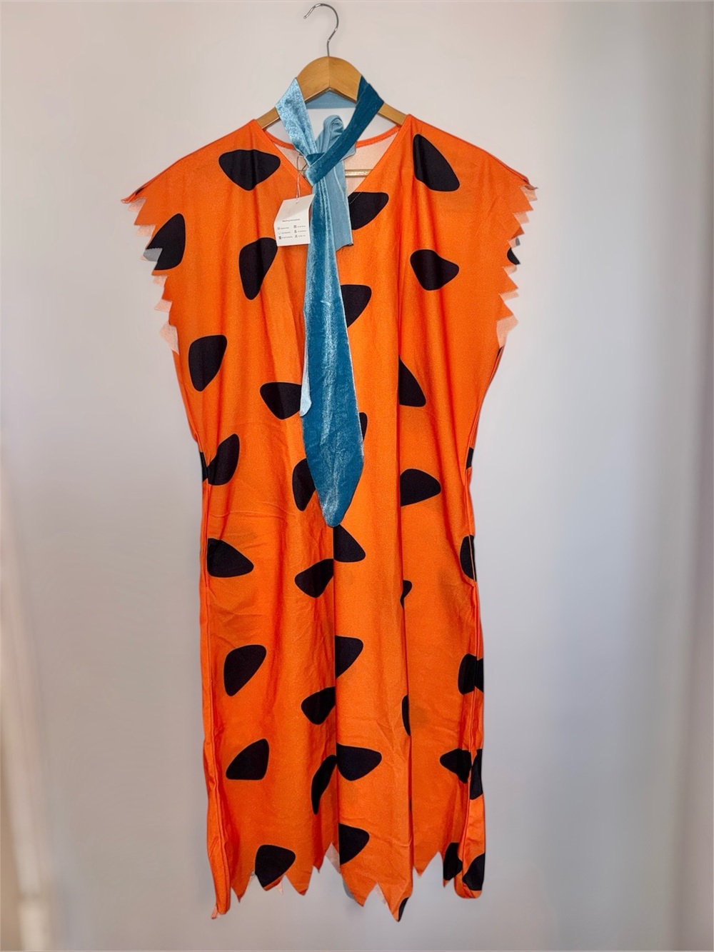 Men's Orange Casual Tunic with Black Spot Print and Blue Neck Tie